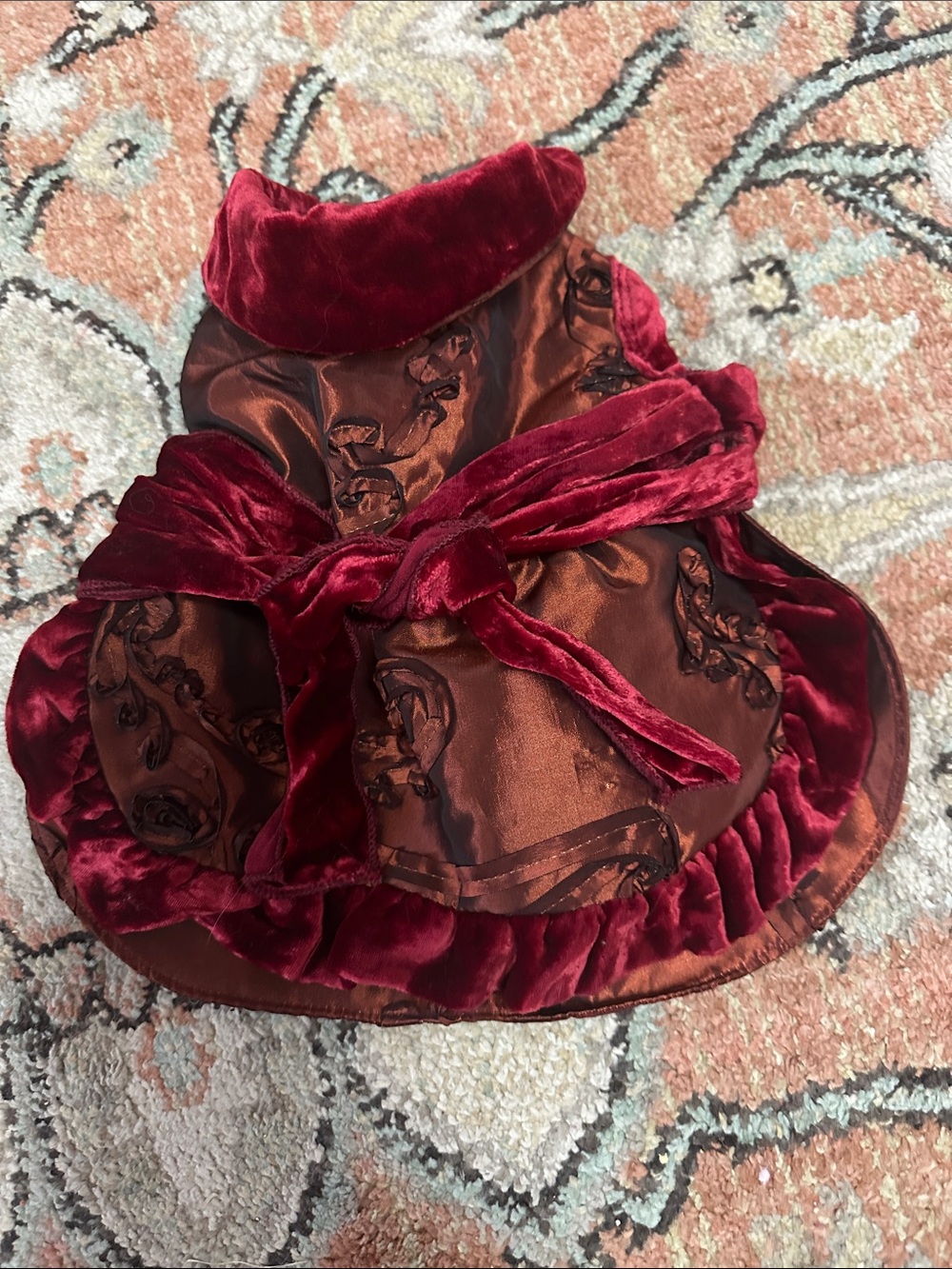 Burgundy Velvet Trim Pet Dress